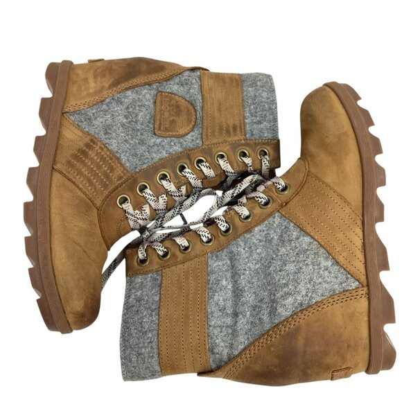 Sorel Lexie Wedge Womens 9.5 Felt Leather Ankle Boots Waterproof Lace-Up  NL 337 - Picture 6 of 14